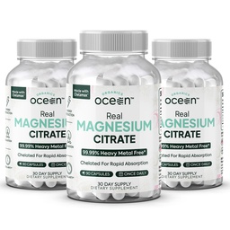 Organics Ocean Real Magnesium Citrate - High Absorption Magnesium Supplement - Chelated Magnesium to Support Energy, Relaxation, and Regularity - 3 Pack Bulk Supply