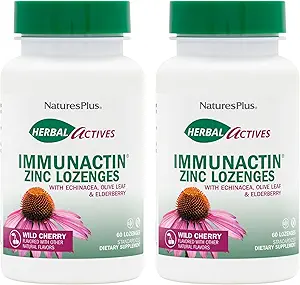 Natures Plus Herbal Actin - 60 Zinc Lozenges, 包2 - 野生樱桃火焰 - 支持Immune健康 - 与Echinacea,老莓和橄榄叶 - Gluten Free - 120 总服务