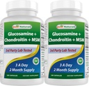 最佳自然剂,Glucosamine Chondroitin和MSM联合补充剂,每服2600毫克,(180个计数(包2))