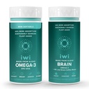 Iwi Omega-3 Minis & Brain Omega-3 Bundle, 30名服务员, Vegan 植物型藻类 Omega 3, 配有 EPA + DHA, Krill 和鱼油替代品, 无鱼余味