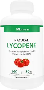ML Naturals Natural Lycopene 30 mg 240 蔬菜胶囊. 抗氧化剂和免疫支持、心血管健康和前列腺健康、NSF-验证和CGMP-Compliant、第三方实验室测试