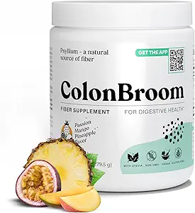 ColonBroom Psyllium Husk Powder with Stevia (热带水果) - Colon Cleanse for Bloating Relief & Gut Health - Colon Broom Fiber Powder 饮料 - Vegan Fiber Powder Stevia 补充品,100种服务