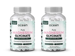 Organics Ocean Pure Magnesium Glycinate with Zinc - Maximum Strength Chelated Magnesium Supplement for Women and Men for Muscle Cramps and Sleep Support - 2 Bottles
