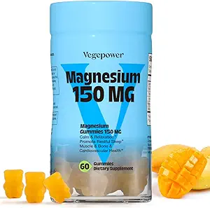 Vegan Magnesium Citrate Gummys, 150mg Magnesium Gummys for Adults & Kids, 高吸收性Calm Magnesium Application for Sleep, 肌肉放松, Nerve and Bone Health, Gluten Free, Non-GMO, 60 Gummys