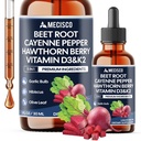 11in1 Beet Root Liquid Drops - Support Overall Wellness - with Vitamin D3, Vitamin K2, Hawthorn Berry, Cayenne Pepper, Garlic, Hibiscus, Olive, Red Spinach, Green Tea - 1 FL Oz - 60 Day Supply