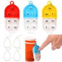 3 Pack Pill Reminder Medication Pill Tracker Bottle with Ties Reusable Daily Medication Tracker Portable with Button 7 Day Memory Aid Medication Dose Silicon for The Elderly Red Yellow Blue(3)