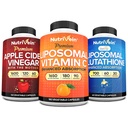 营养素 Premium Liposomal Glutathione, Apple Cider Vinegar Capsules, & Vitamin C 补充包: 维生素 C, ACV Capsules, & Glutathione 补充包, 用于手机防御和解毒