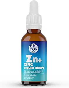 液化锌补充剂. 免疫支持和皮肤护理。 儿童与成年人的Ionic & Chelated Zinc. 30天供应,Vegan,有机甘油基,无味
