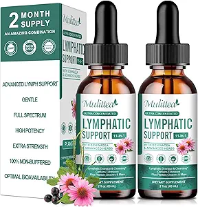 Mulittea Lymphatic 排水 Drops-Vegan 11-in-1 Lymphatic 排水补充-Lymph 系统支持 Echinacea, Cleavers, Elderberry-Detox Cleanse-N-GMO -2 fl oz-60 Services-2 Pack