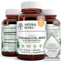 天然核Chelated Calcium Magnesium 1000/500 mg 补充剂 Plus Betaine HCL - Chelated Cal Mag 改善骨密度,支持肌肉,牙齿,心血管和神经健康,100 Vegan 片