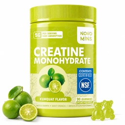 novomins Creatine Monohydrate Gummies 5000mg for Men & Women, Chewables Creatine Monohydrate for Muscle Strength, Muscle Builder, Energy Boost, Pre-Workout Supplement(90 Count)-Kumquat Flavor.