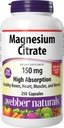 Webber Naturals Magnesium Citrate, 150 mg/per Capsule, 250 mcapsules, 高吸收, 帮助支持骨骼, 牙齿和适当的肌肉和心脏功能, Gluten & 奶制品自由