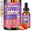 Liposomal Saffron Drops for Kids, Saffron Extract Supplements with L-Theanine, Magnesium, Omega-3 DHA, GABA, Vitamin D3 B6 B12 Probiotic for Mood, Relax, Sleep, Focus & Gut, Strawberry Flavor,2 FL OZ