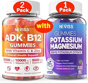 NEVISS 2Pack 维生素ADK 配有 B12 + 1Pack 镁镁酸钾