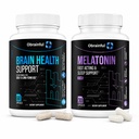 Mind & Body Wellness Bundle - Caffeine-Free Brain Support Supplement (60ct) and Melatonin 10mg Sleep Support Capsules (30ct) - Daily Focus, Memory, Mood & Restful Night Cycle Stack