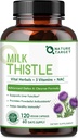 NATURE TARGET Milk Thetle Supplement for Liver Cleanse Detox & Reference, Support Suppless 350mg of 30:1 Milk Thetle 提取到10500mg, 120 Veggie Capsules(60天供应)
