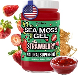 Biolore草莓海 Moss Gel Made in USA Raw Wildcrafted Irish Seamos, 基本维生素, Trace Minerals, Vegan 超级食品,试验尺寸 8 Fl Ozs (Pack of 1).