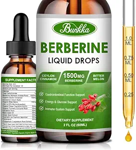 Berberine Supplement 1500mg,有机Berberine 液滴与锡兰桂,Bitter Melon,无糖和Vegan Supplements 支持免疫系统和胃肠护理 - 4 FL Oz