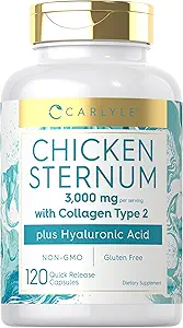 Carlyle Chicken Sternum Cartilage Collagen Capsules II型 3,000mg 120 药丸 与 Hyaluronic Acid → Non-GMO, Gluten Free(无糖)