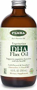 Flora DHA Flax Oil - 支持脑健康 - 包含Vegan Omega-3-6-9,无胶囊,Kosher & Non-GMO - 保持冷冻 - 玻璃瓶 - 8.5 f. oz.