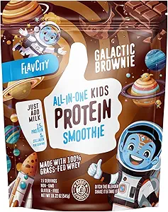 FlavCity All-in-One Protein smoothie for Kids (Galatic Brownie) - Grass-Fed & Undenatured Whei 蛋白粉配15g蛋白 & 5g Collagen - Gluten-free & Non-GMO - 15 services