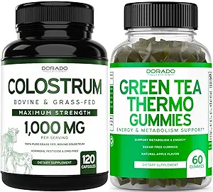 绿茶脂肪燃烧器重量损失(60古米) - Appetite 抑制性体重损失的男女和Colostrum(120个伯爵) Bovine Colostrum Capsules 补充 - Vegan Safe & Made 美国