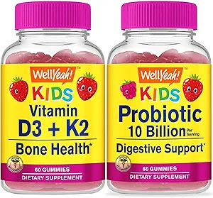 好耶 维生素 D3+K2 儿童 + Probiotics 2B 儿童,Gummys Bundle - Great Tasting, Vitamin 补充,Gluten Free, GMO Free, Chewwable Gummy (英语).