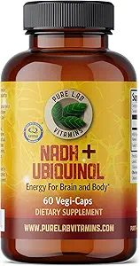 纯实验室维生素NADH 10mg,配Ubiquinol 40 mg - 60 Vegi Caps Bioactive VIT B3和大脑和身体能量CoQ10. 加拿大制造