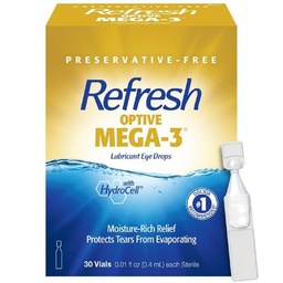 刷新Optive Mega-3润滑油眼滴干眼,无防腐剂,0.01 Fl Oz单用途容器,30个计数器