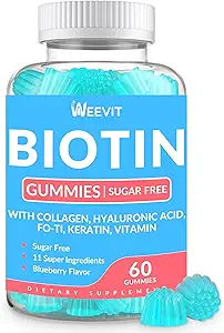 Biotin Gummys, 女性和男性的无糖生物素维他命支持毛发生长, 钉子和皮肤, 可嚼生物素和Collagen 补充 QQ Gluten-Free
