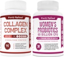 Purely Optimal Premium Multi Collagen Peptides Capsules (Types I, II, III, V, X) + Premium Probiotics for Women - 60 Billion CFU, Dr. Formulated Prebiotics & Probiotics for Women