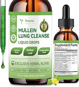 Mullein Drops for Lungs with Licorice, Marshmallow Root, Chlorophyll, 4 FL.OZ 糖类 无Mullein Drops for Lung Detox, 呼吸和免疫健康, 肺和气管清洁剂 for Smokers, 无酒精