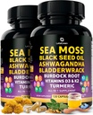 Sea Moss Capsules – 17-in-1 Blend with Black Seed Oil Ashwagandha Bladderwrack Burdock 根图尔默克 维他命 D3 K2 C 代表每日健康 – 男女多矿物质补充 – 240 计数