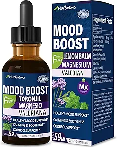 柠檬巴勒姆·穆德·布斯特(英语:Lemon Balm Mood Boost Drops, Gotas de Citrato de Magnesio, Toronjil y Valeriana para Dormir y Ansiedad),自然平静,科尔蒂索尔平衡,促进放松w/Megnesium 提取液2oz