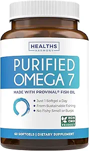 Omega 7 女性和男性补编 -- -- 具有专利的最低棕榈酸的省产高概率和纯性棕榈酸脂肪酸鱼油补编 -- -- 可持续来源(2个月供应)