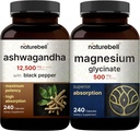 NatureBell Magnesium Glycinate Capsules 500 mg & Ashwagandha 12,500 mg 与黑胡椒包 → Chelated & Puilized Mineral → 适应物 放松补充