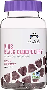 Brand - Mama Bear, Vegetarian Kids Black Elderberry Gummys 300 mg with Vitamins C, D, E and Zinc - Immune System Support - 60 Gummys (1至2个月供应),非GMO,Gluten Free