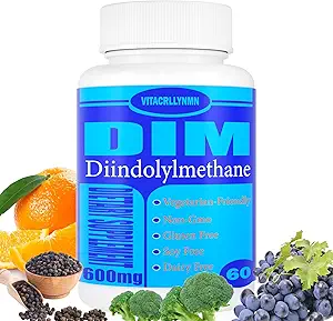 DIM 补充600mg 雌激素抑制器,用于男女-荷尔蒙、雌激素平衡、绝经、PCOS、Acne和皮肤护理 60 Capsule