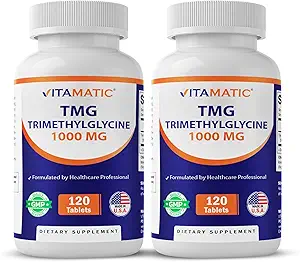 维生素TMG补充剂1000mg - 三甲基甘氨酸 - Betaine Anhydrous - 120片 - 120 service - 非GMO & Gluten Free(2瓶)