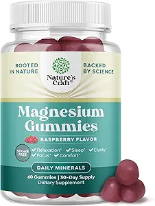 成人无糖超强 冷却 镁 甘米 - 用元素 Mag 放松镁 乳酸甘米 - 睡眠援助 柔软 Chews Raspberry Flavored - Body & Mind Relaxation - 60 Counter