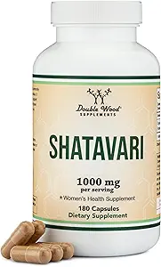 有机沙塔瓦里卡普苏莱斯-1000mg 有机沙塔瓦里粉剂(180卡普苏莱斯,90天供应),用于荷尔蒙平衡和丙烯生产(Non-GMO,Gluten Free,Vegan Safe),由双木制作.