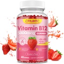 B12 女性和男性维生素B12 Gummys, 5,000mcg 甲基B12 Gummys 配有维生素B6, D3, 铁, 成人福拉特, 支持能量和代谢布尔斯特, Mood, Immune & Nervous System, 无糖草莓