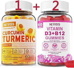 3 Pack Turmeric Curcumin + 维生素D3和B12 Gummys, Vegan