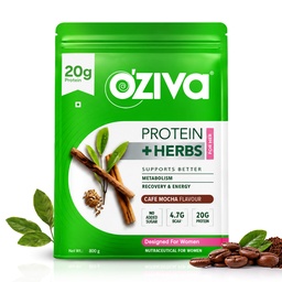 OZiva Protein & Herbs for Women (Cafe Mocha) I Manage Weight, Energy & Metabolism | Clean Protein, Shatavari, Green Tea I No Added Sugar, 800g