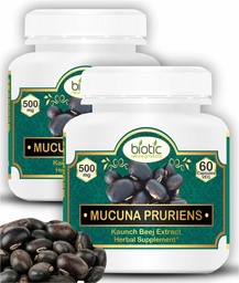 Biotic Mucuna Pruriens Capsules - Kaunch Beej Capsules - Kapikachu Capsule Supplements 500mg Extract - 120 Veg Capsules (Pack of 2)