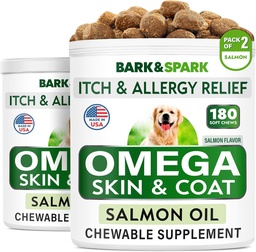 BARK&SPARK Omega 3 for Dogs - 360 Fish Oil Treats for Dog Shedding, Skin Altergy, Itch Relief, Hot Spots 治疗 - 联合健康 - 皮肤和煤炭补充 - EPA & DHA 脂肪酸 - 沙门油