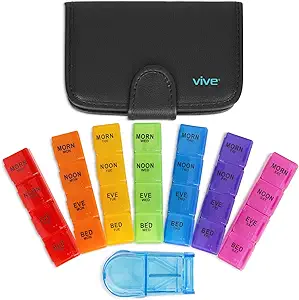 活泼周刊药丸组织者 4 Times a day - 7 Days Pill boxes for morning, Noon, Evening, Night - Extra Lig Medicine, Vitamin & Suppenser with Premium Leather case and Splitter Cutter (英语).