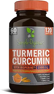 含有生物丙烯的Turmeric Crucumin、吸附的黑椒提取剂、天然联合支持和总体健康,每服1 500毫克,120维根卡普尔