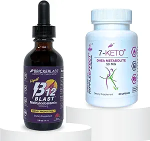 Bricker Labs MetaboBoost Duo: Fat-Burning & Energy 基本要素: 7-Keto DHEA 代谢50mg 重量管理支持和 B12 爆破甲基Cobalamin 1000mcg 亚语言液体能量维生素