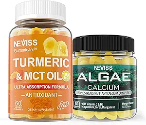 NEVISS 不含糖的涡轮螺旋藻类 + 海洋藻类钙补充物 600mg, 高吸收, Vegan
